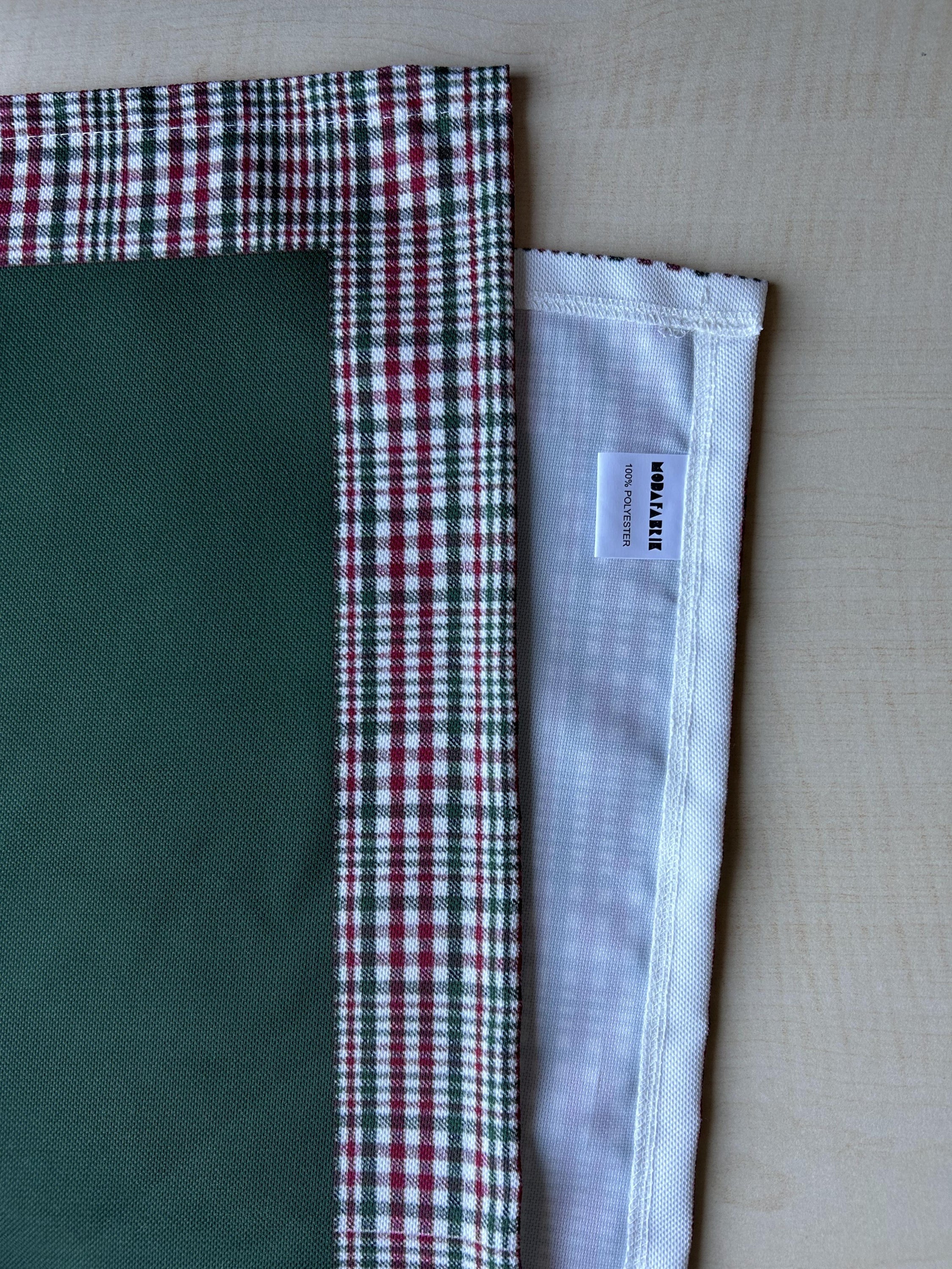 Hunter Green and Red Runner with Plaid Border, Holiday Decor