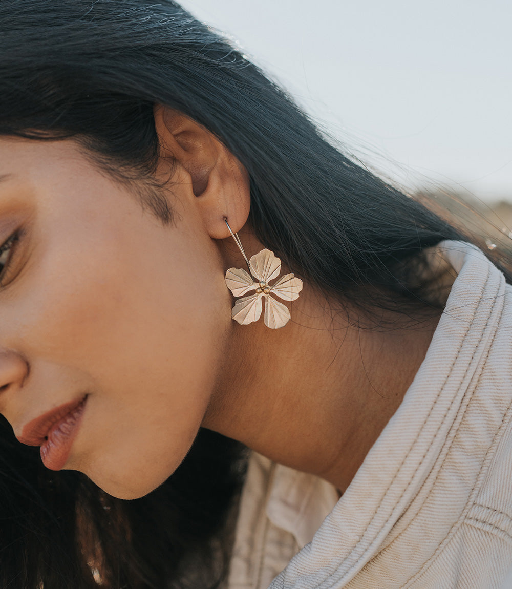 Flower Drop Earrings – Etched Silver & Gold