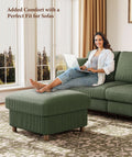 Emerald Corduroy Storage Ottoman 25 Inch Cushioned