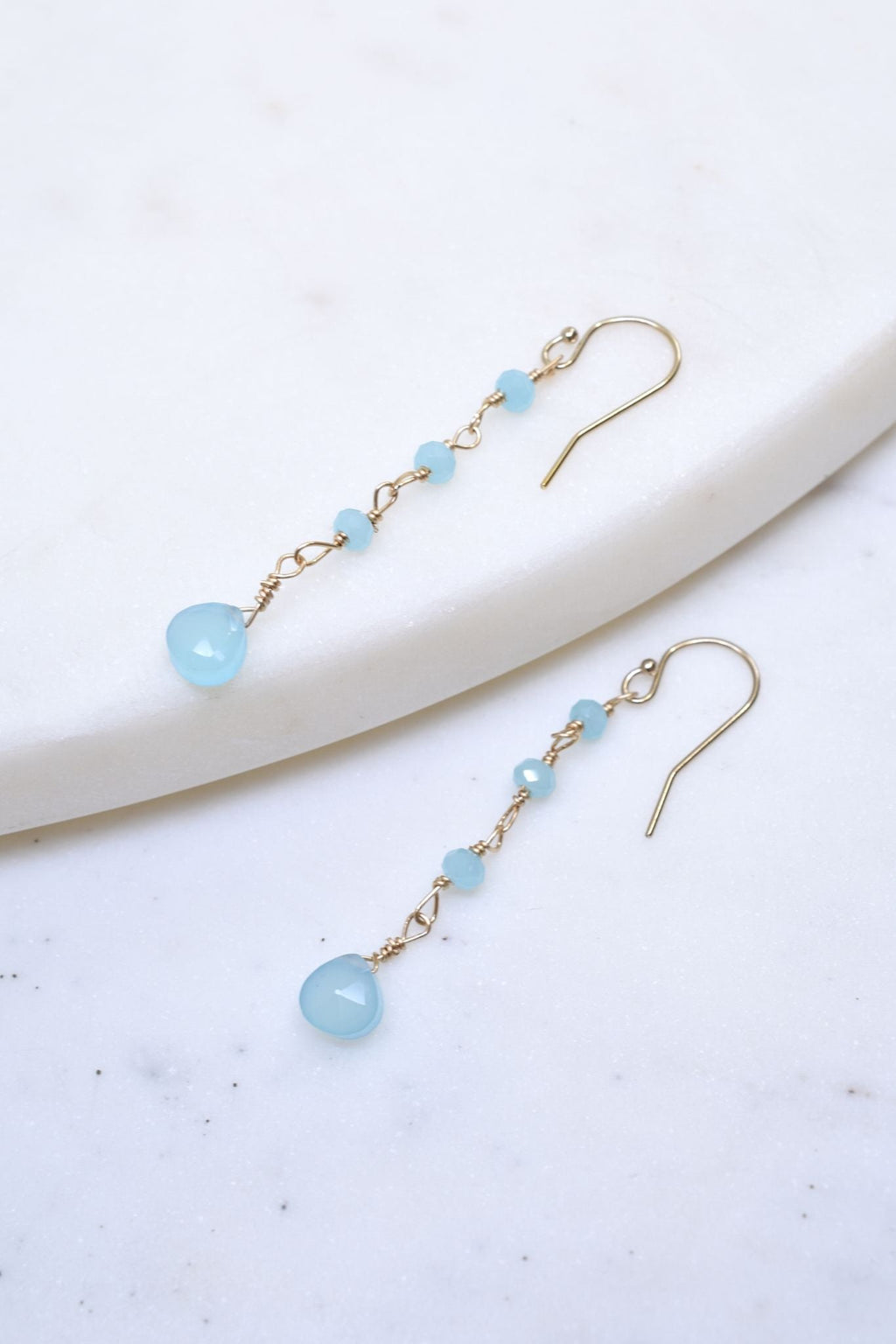 Emmah Heart Chalcedony Drop Earrings | 14K Gold Filled