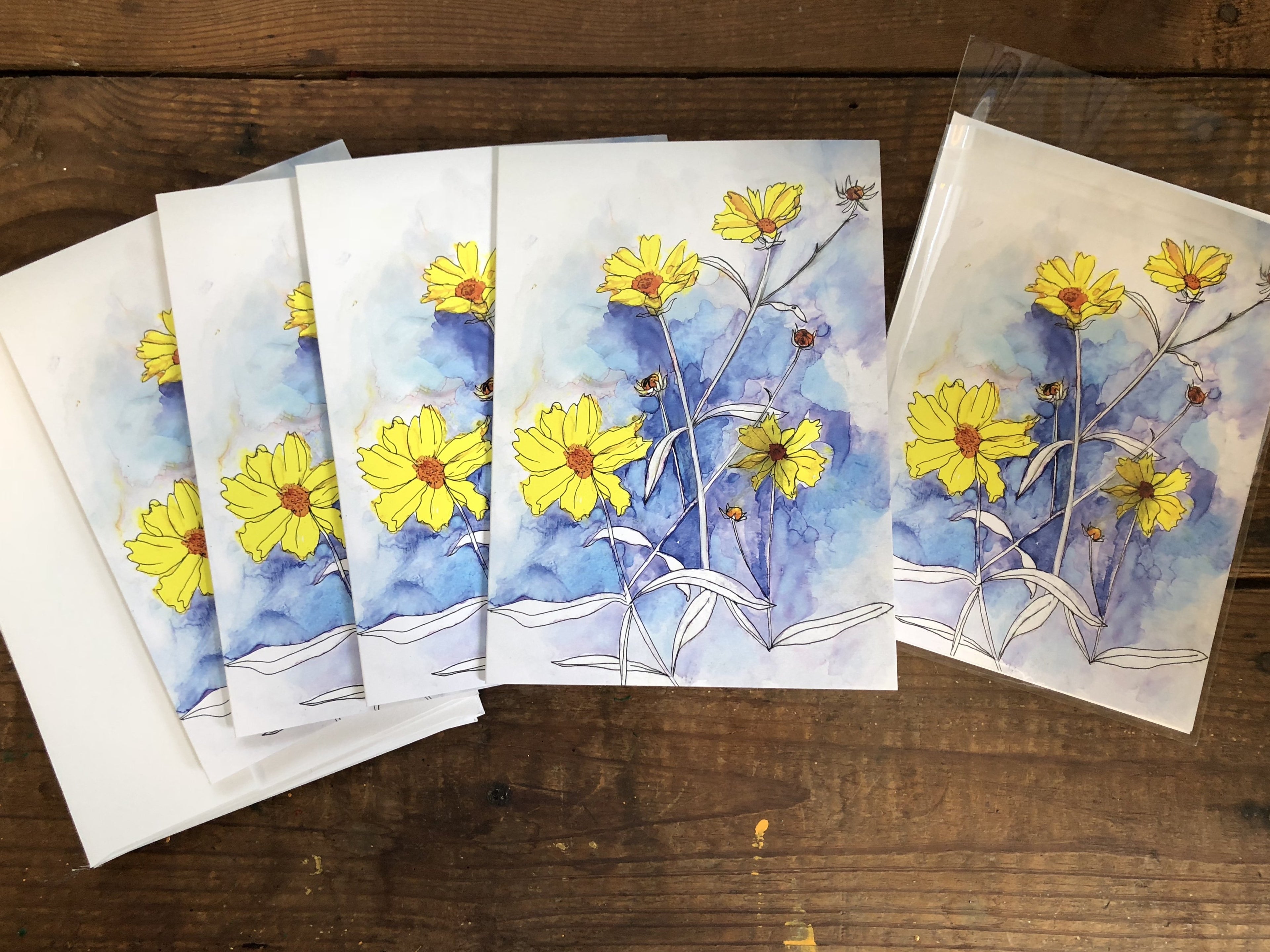 Painted Flower Greeting Cards — Box Set of 6