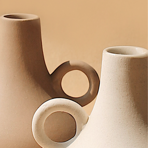 Belly Ceramic Vase | Ancient-Inspired Sculpture | Dried Flowers | Black, Terracotta & Off-White