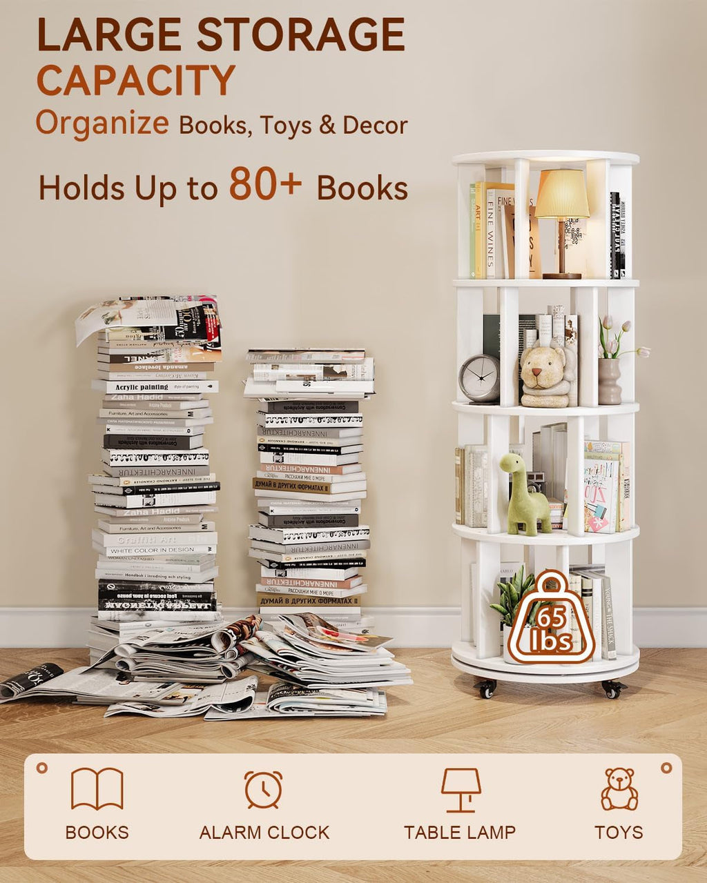 Four Tier Solid Wood Rotating Industrial Grade Bookshelf