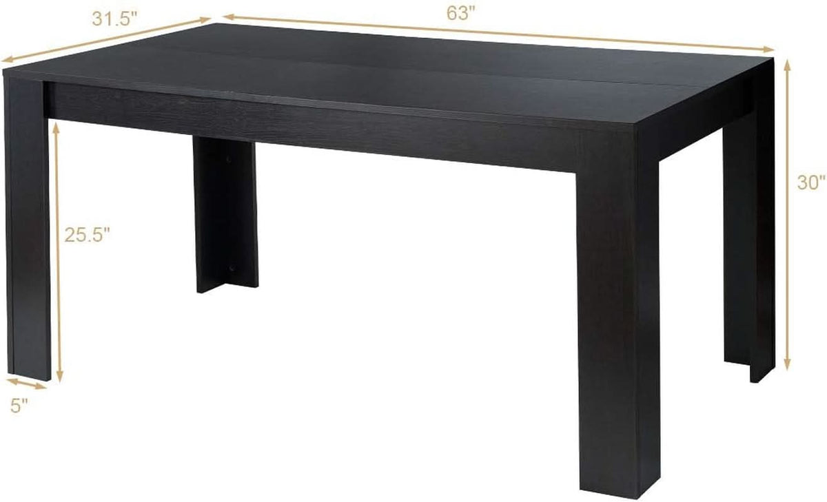 63 Inch Black Dining Table For 6 Modern Home Kitchen
