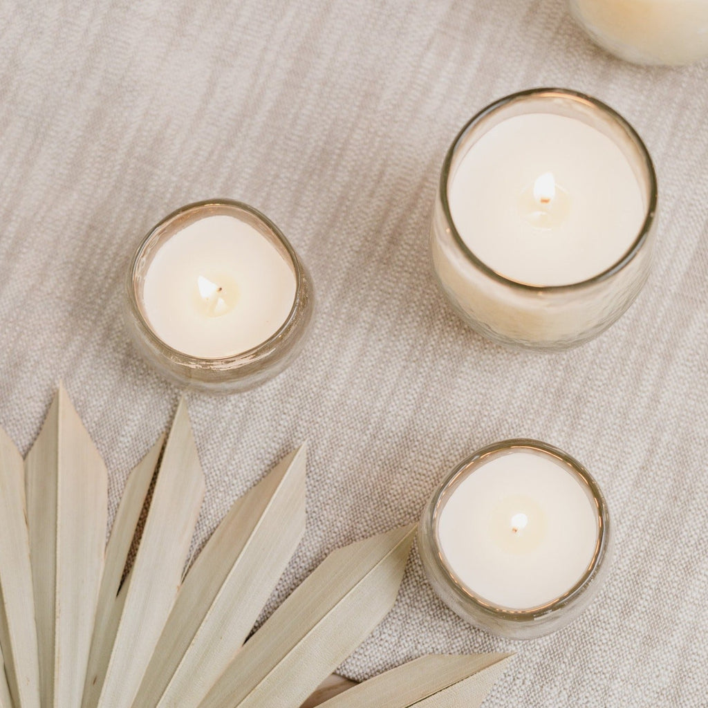 Pebbled Filled Votive Candles | Set of 3 | 100% Soy Wax | Hammered Glass | 34-Hour Burn | Fair Trade | Powered by People