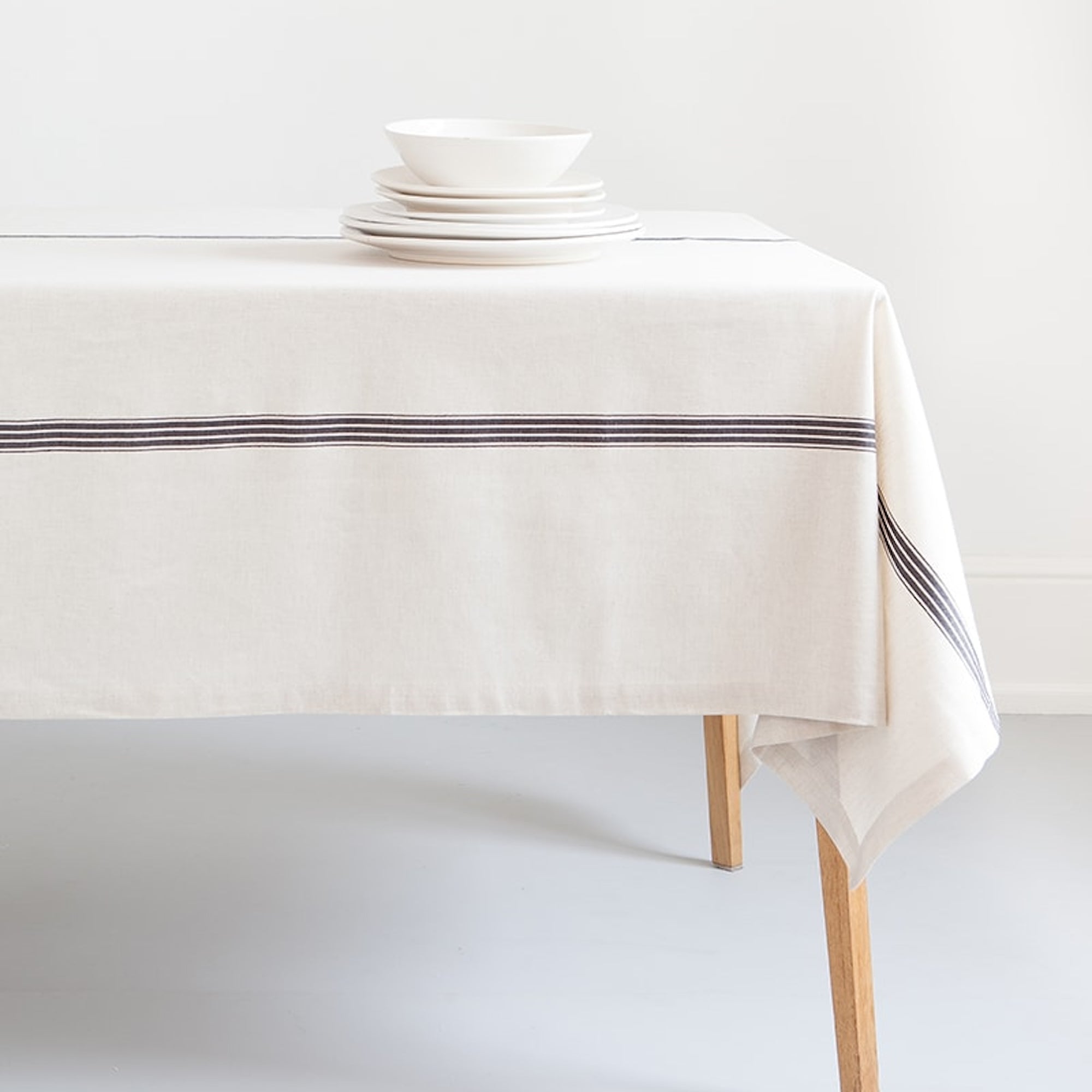 Provincial Stripe Tablecloth | Natural & French Navy | 58% Linen 42% Cotton | 3 Sizes | Inspired by 19th-Century French Grain Sacks | Mungo | Powered by People