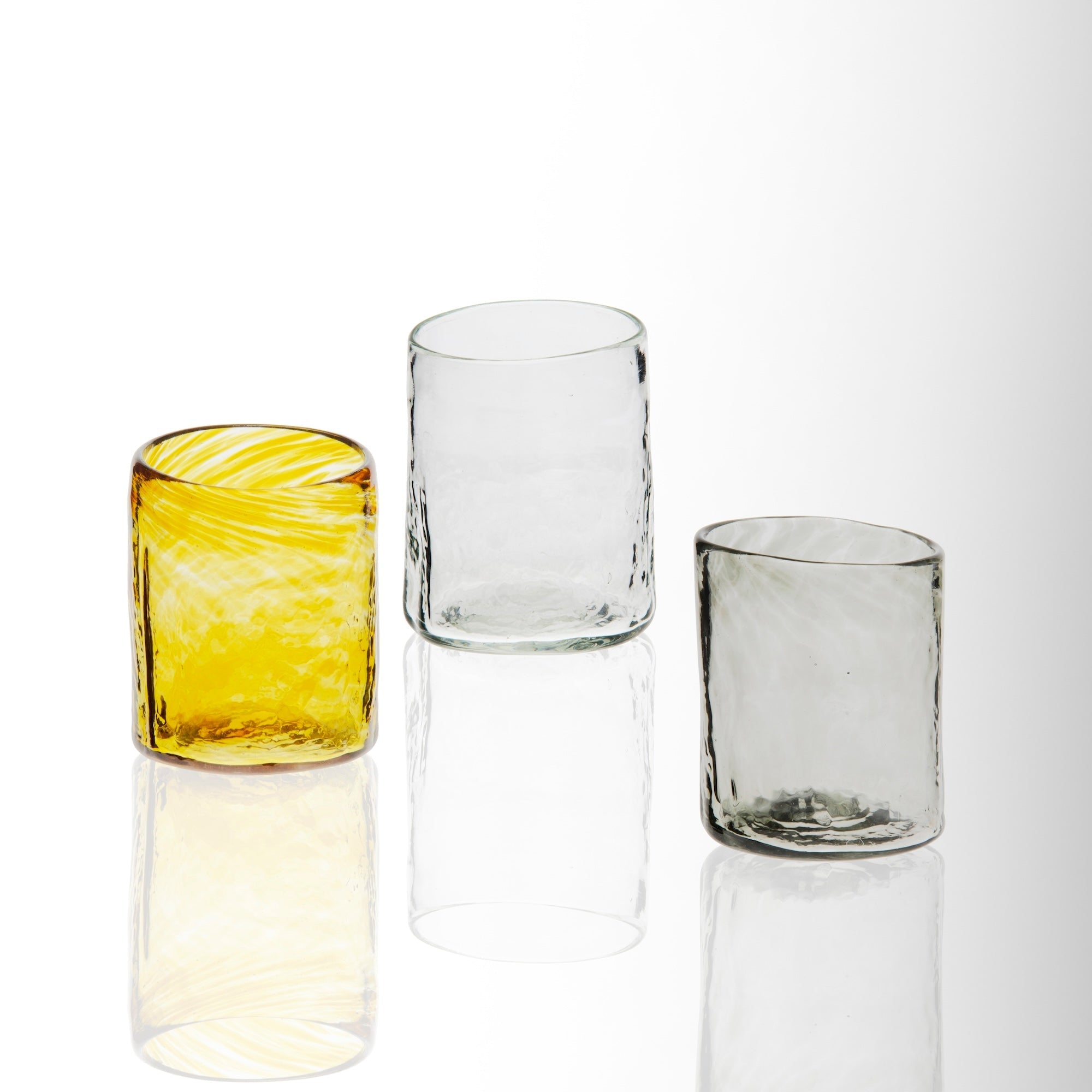 Medium Tumbler | Set of 6 | Hand-Blown Recycled Glass | Oaxaca Mexico | 8 oz | Smoke | Clear | Amber | Powered by People