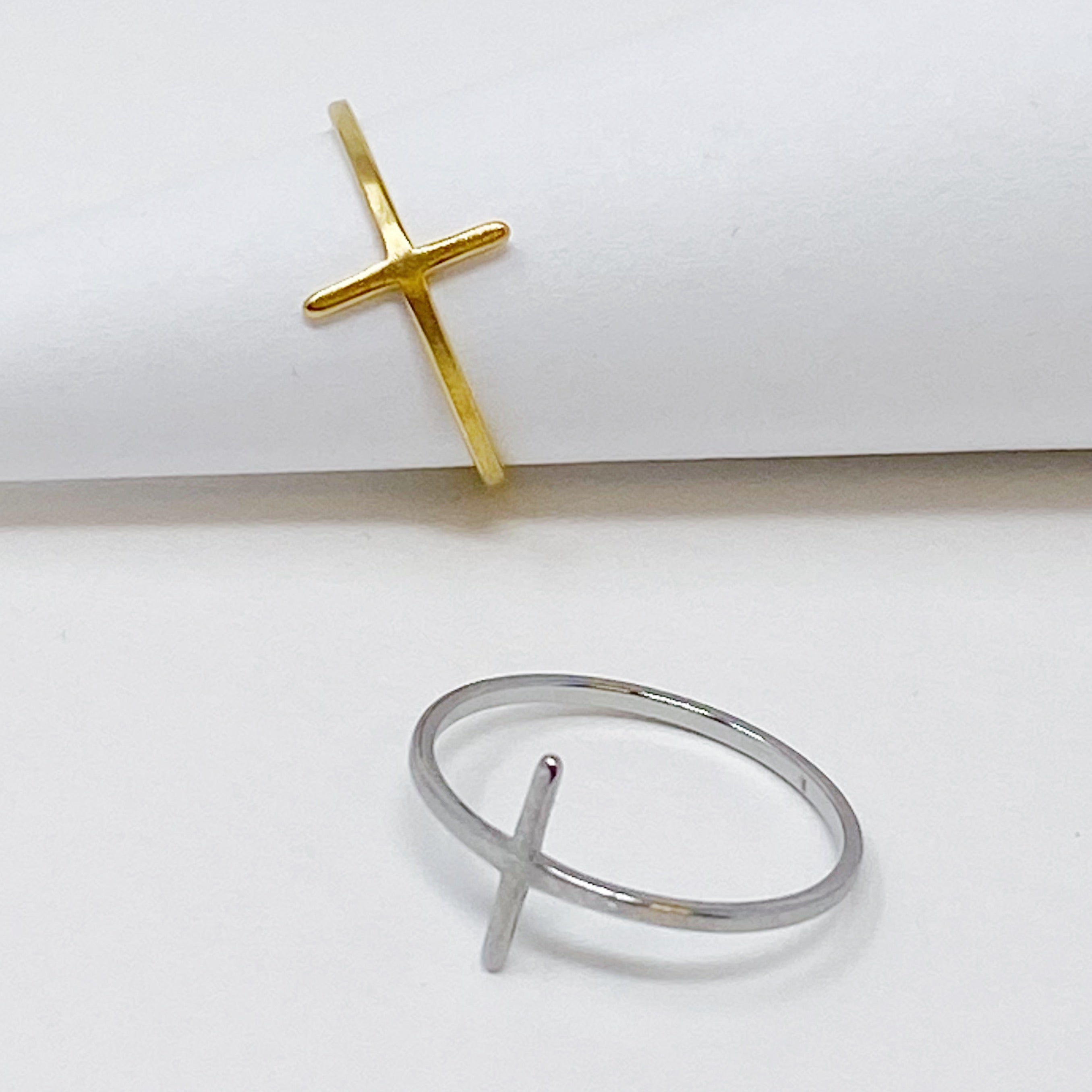 Side Cross Ring | 18K Gold Plated & Silver Stainless Steel