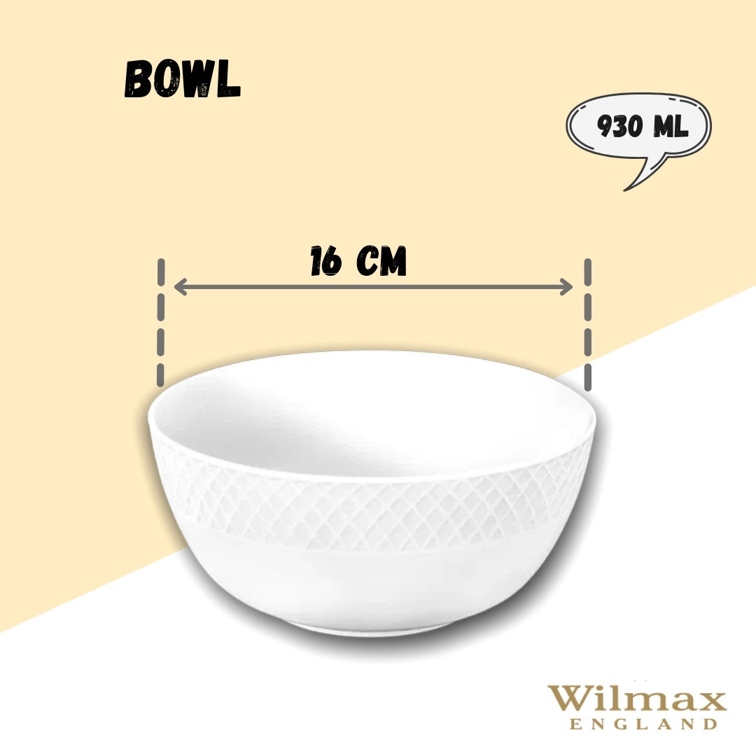 Julia White Fine Porcelain Bowl | 6.5" | 31 Fl Oz | Embossed Rolled Rim | Made in England | Sold Individually | Wilmax