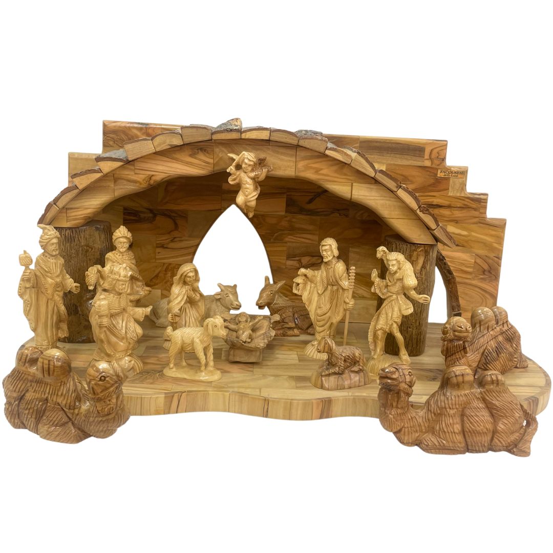 Handcrafted Olive Wood Nativity Set with Detailed Figures