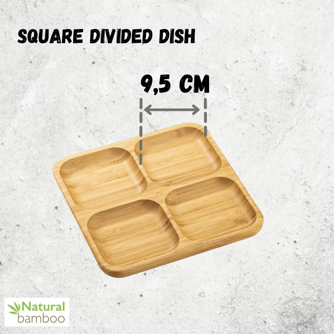 Bamboo Square Divided Serving Dish | 4 Wells | 8.5" | Natural Bamboo | Heatproof | WILMAX
