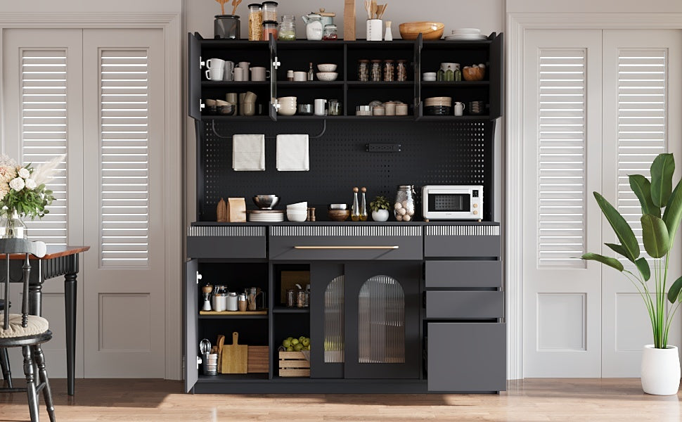 Storage Cabinet Black MDF, Glass for home organization and storage