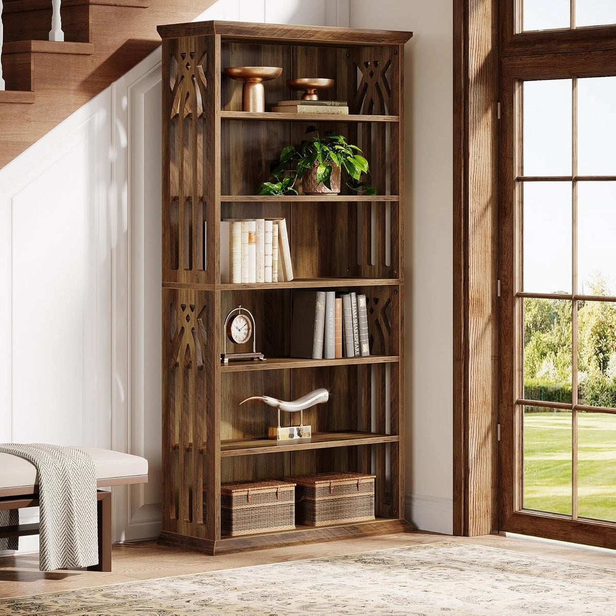 75-Inch Hardwood Bookshelf Freestanding Home Office