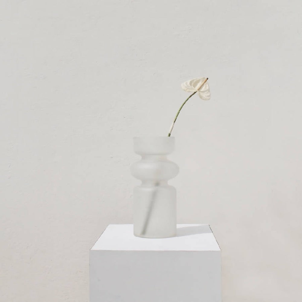 Iris Frosted Glass Vase | Symmetrical Form | Light Play | 11" | Purple & Frosted White | Osmos Studio