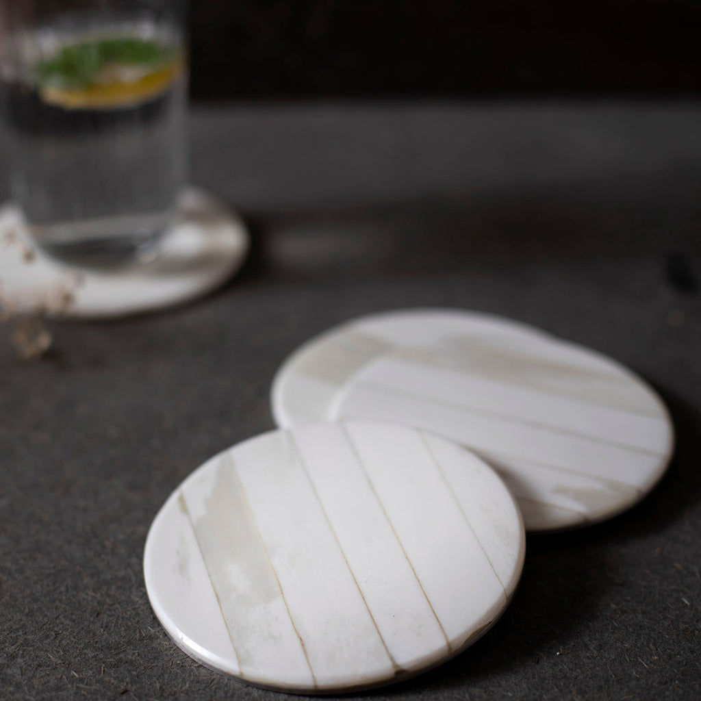 Blanco Coasters | Set of 4 | Hand-Shaped Genuine Bone | Polished | Natural Grain | Powered by People