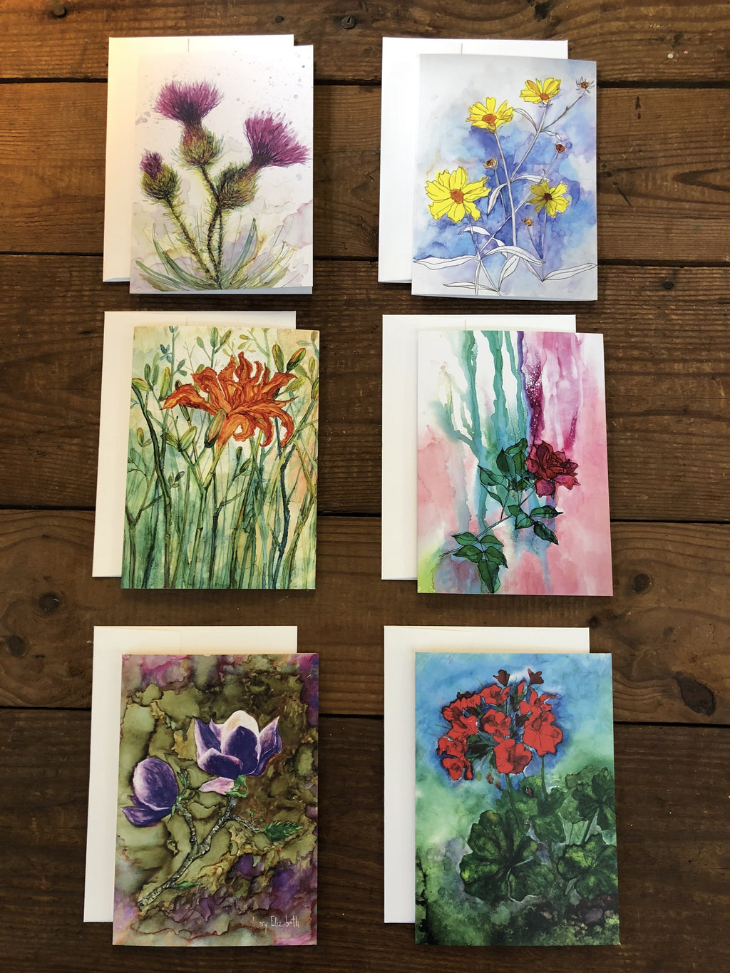 Painted Flower Greeting Cards — Box Set of 6