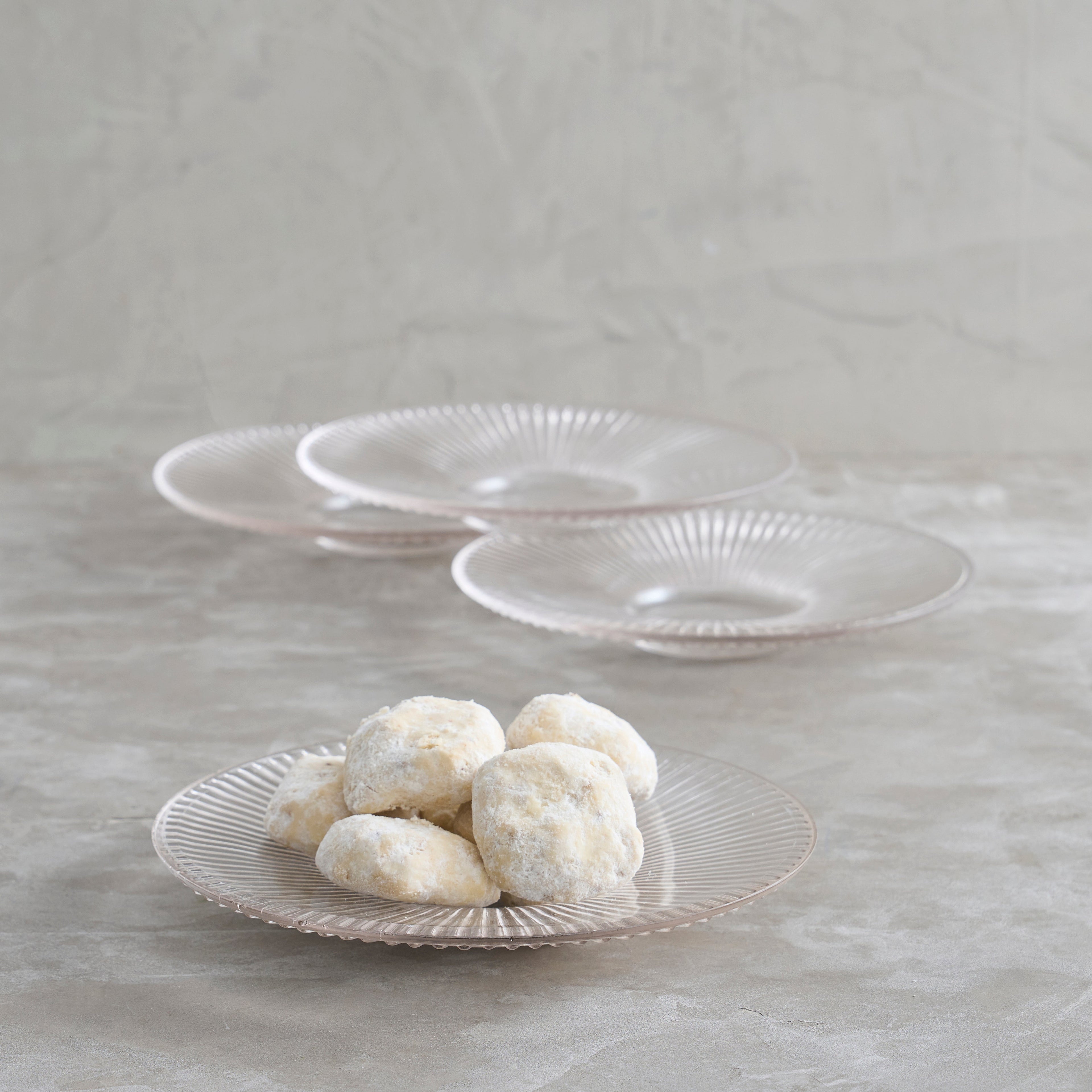 Pressed Clear Glass Medium Plates | Set of 4 | Ribbed Texture | Vintage Technique | Salad | Dessert | Appetizer | Powered by People