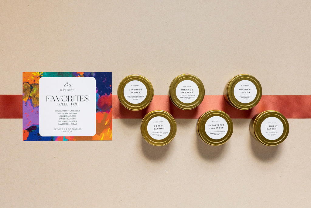 Favorites Collection 6-Pack | 100% Essential Oil Soy Candles | Six Best-Selling Mini Tins | Slow North