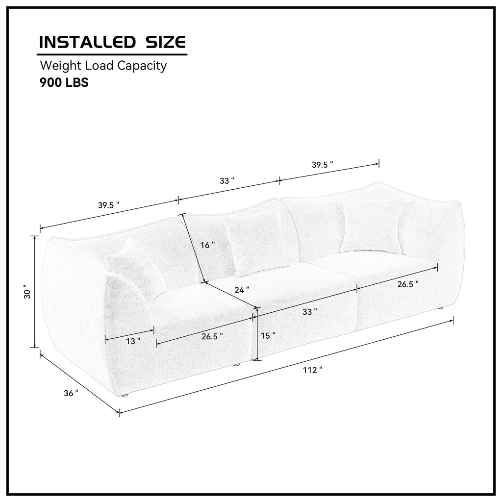 111 inch Sofa, Comfy Sofa Couch with  Deep Seats Modern Sofa- 3 Seater