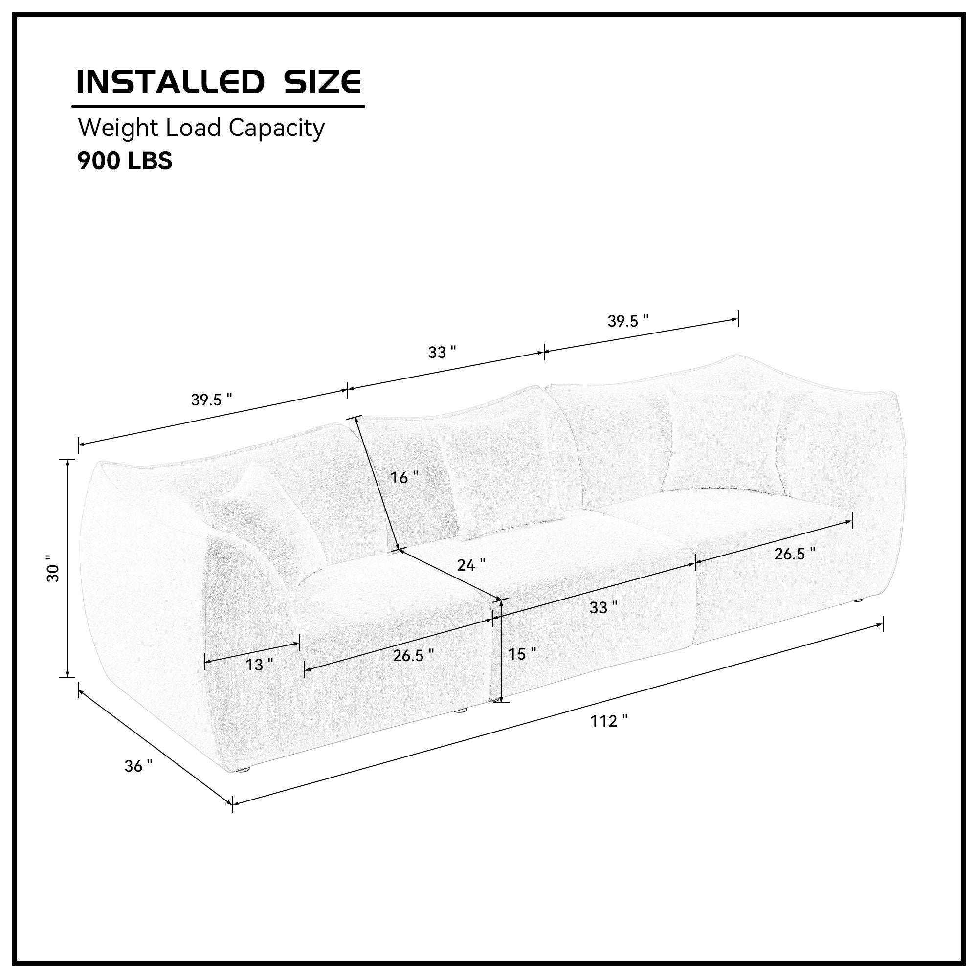 111 inch Sofa, Comfy Sofa Couch with  Deep Seats Modern Sofa- 3 Seater