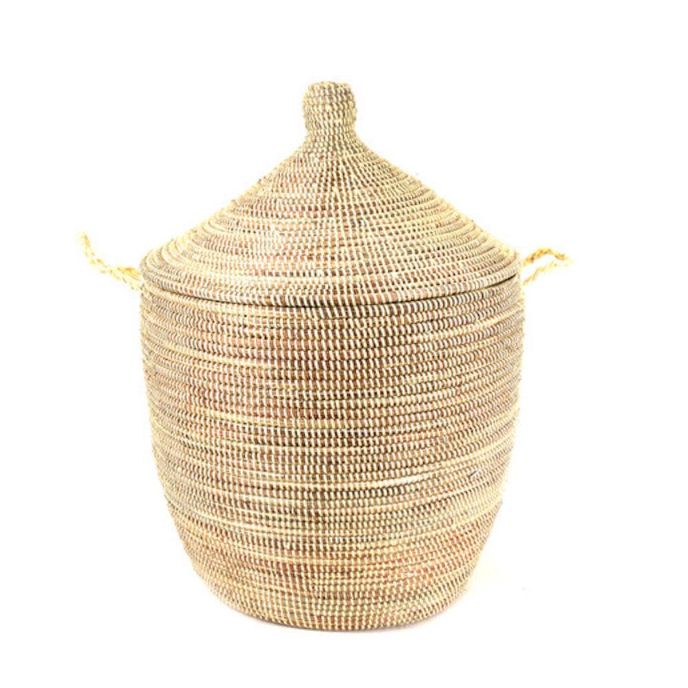 Dou Lid Storage Basket | Senegal | Woven by Wolof Women | Millet Grass | 23" x 18" | Natural | Mbare | Powered by People