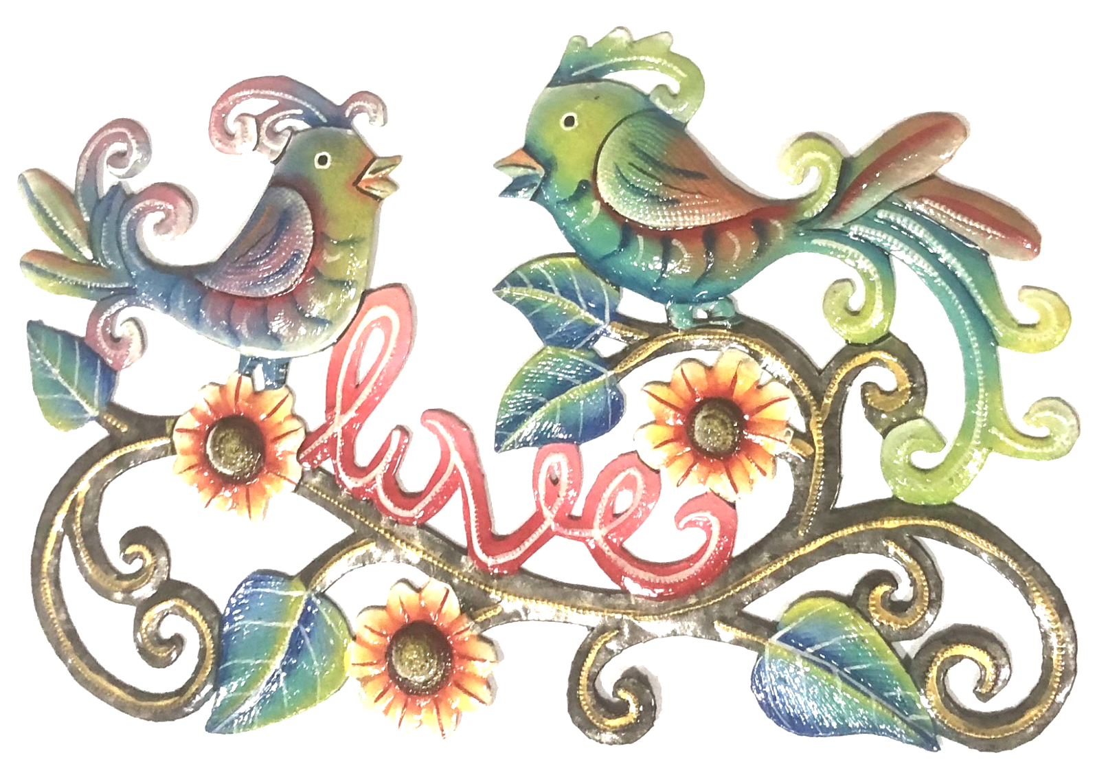 Painted Love Birds – Handcrafted Metal Wall Art