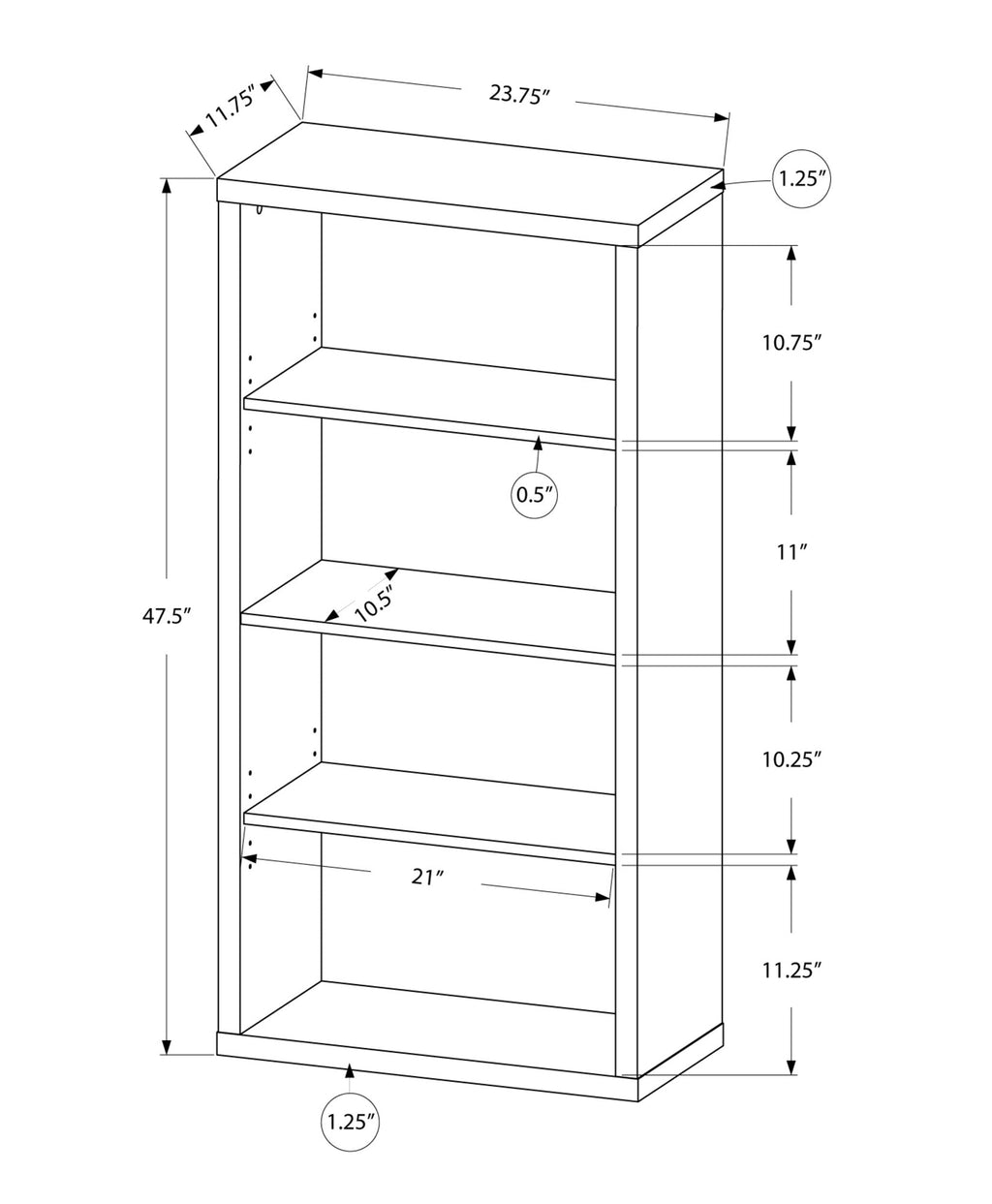 47.5inches Dark Taupe Particle Board and MDF Bookshelf with Adjustable