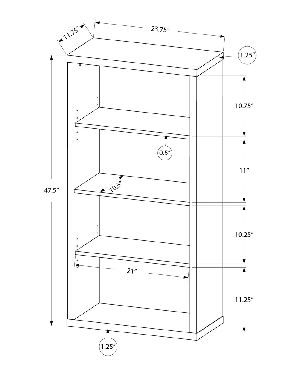47.5inches Dark Taupe Particle Board and MDF Bookshelf with Adjustable