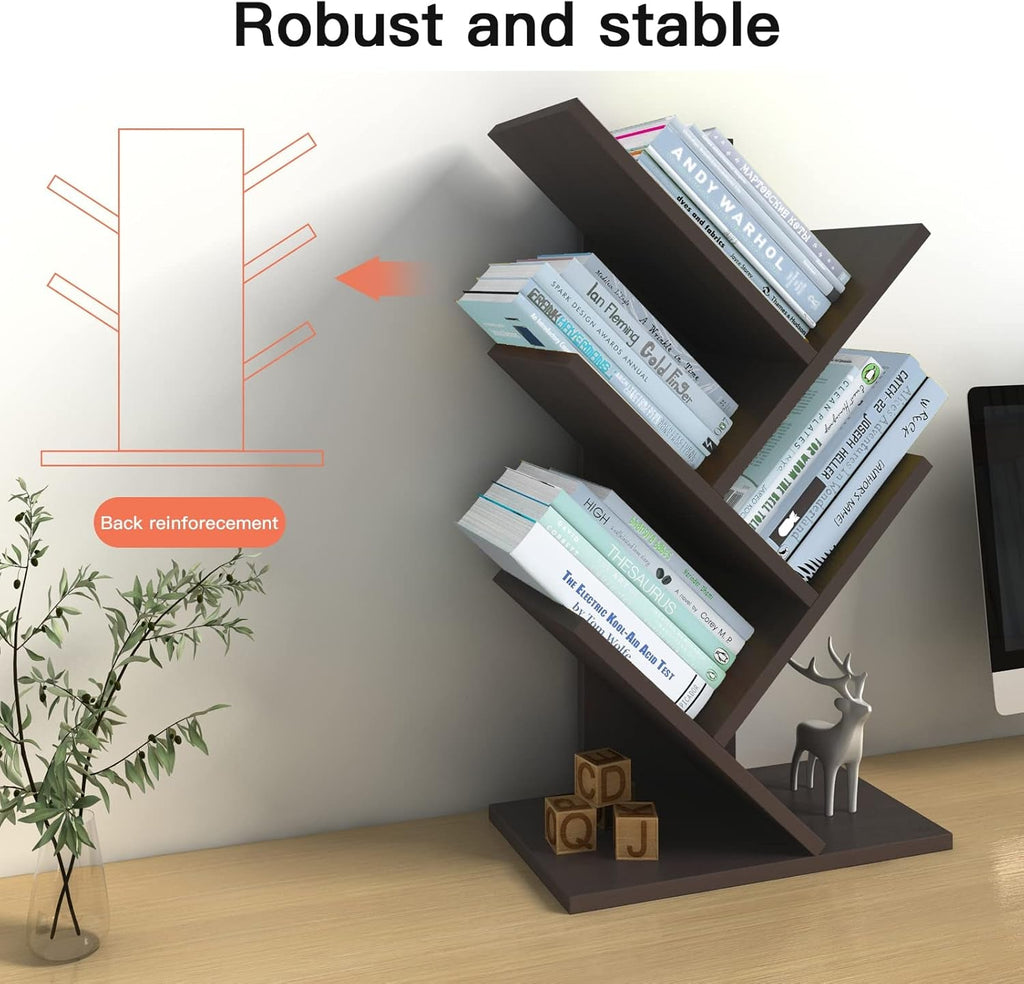 Wooden 5 Tier Book Tree Bookshelf For Displaying Books And Magazines