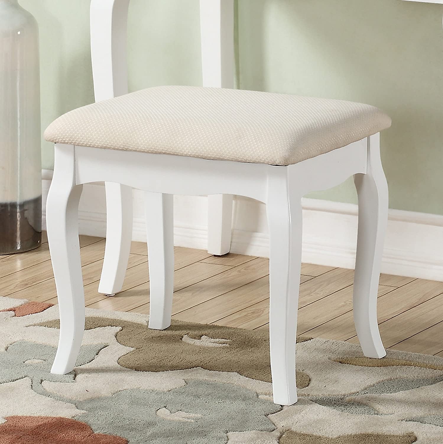 Ashley Wood Vanity Table And Stool Set With Beige Upholstery And Five