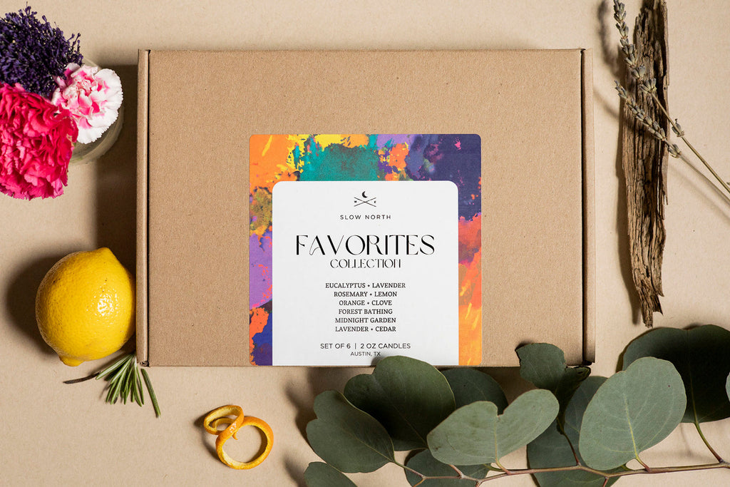 Favorites Collection 6-Pack | 100% Essential Oil Soy Candles | Six Best-Selling Mini Tins | Slow North