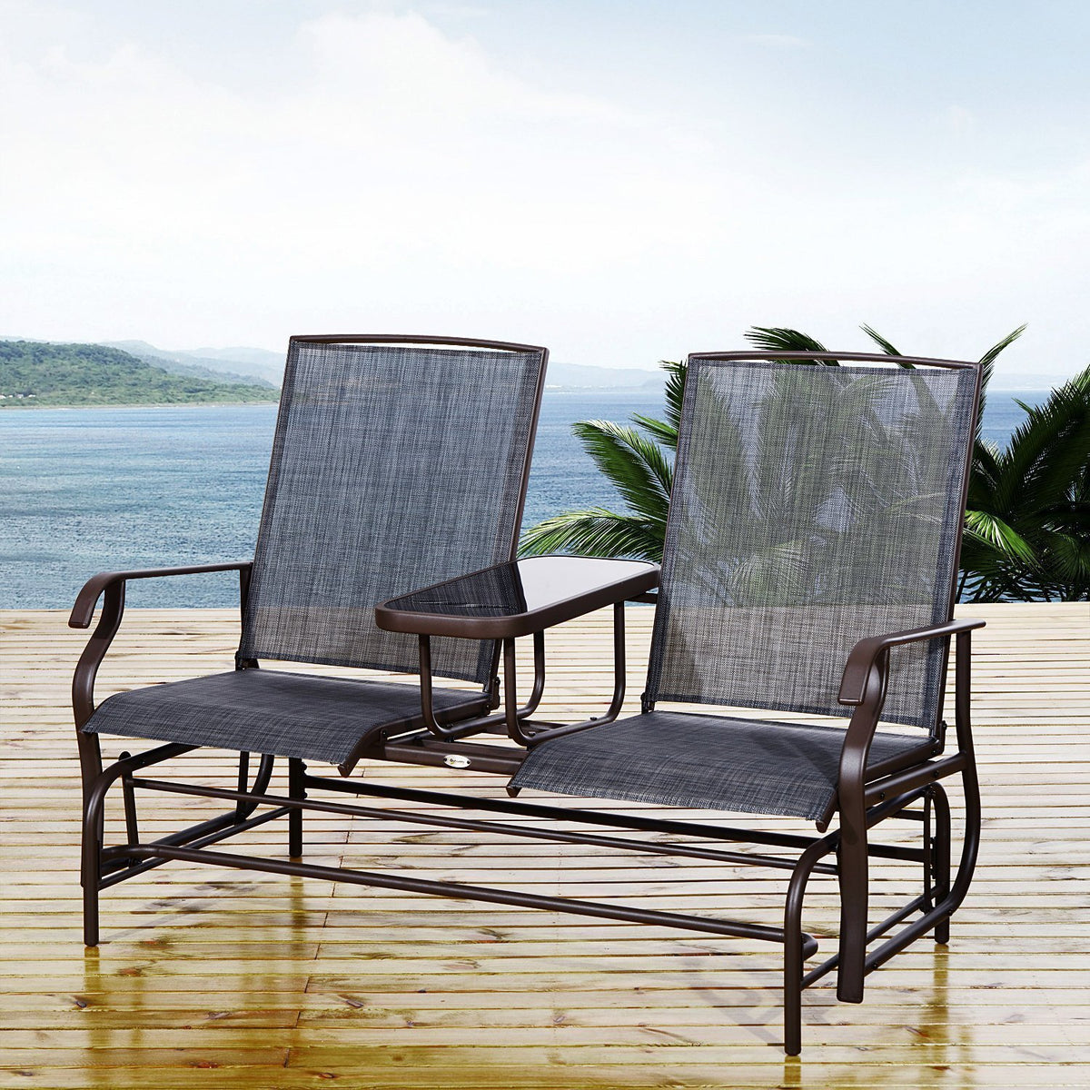 Outsunny Patio Glider Rocking Chair 2 Person Outdoor Loveseat Rocker