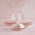 Pressed Pink Glass Small Plates | Set of 6 | Textured Vintage Glass | Dessert, Salad & Appetizer Plates