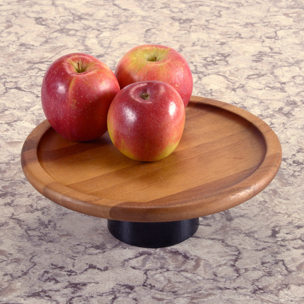 Acacia Wood Cake Stand | 10" Diameter | 3.5" Elevated Base | Natural or Black | Handcrafted | Kalmar Home
