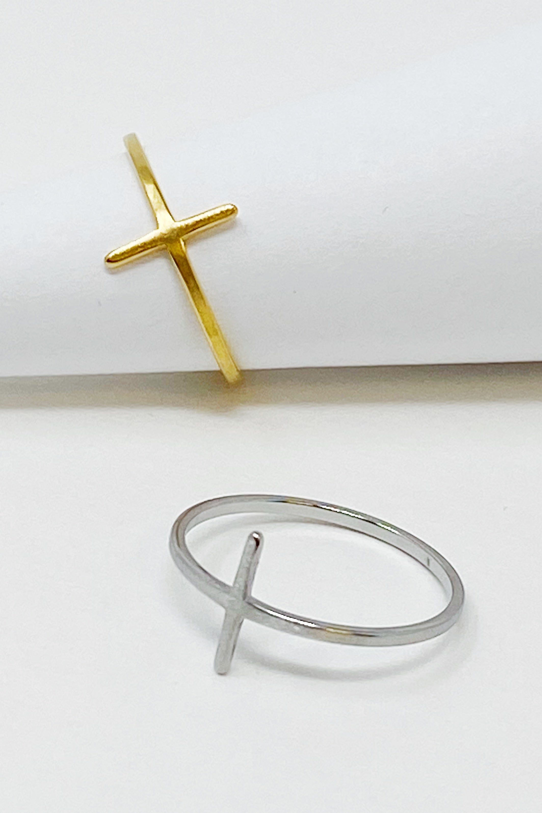 Side Cross Ring | 18K Gold Plated & Silver Stainless Steel