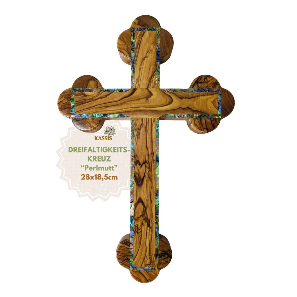 Handcrafted Olive Wood Wall Cross with Mother-of-Pearl Border