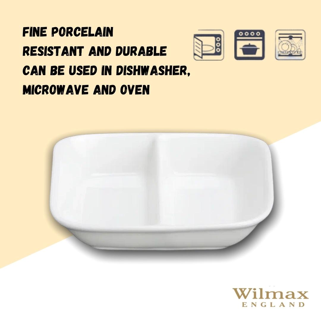 White Fine Porcelain Divided Soy Dish | 3.25" | Made in England | Wilmax