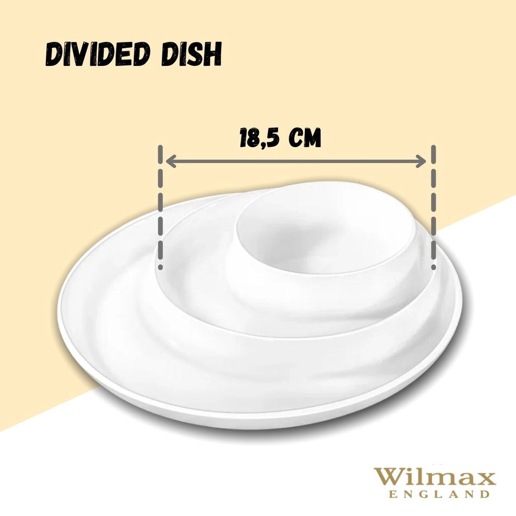 White Fine Porcelain 3-Compartment Divided Dish | 10" | Made in England | Wilmax