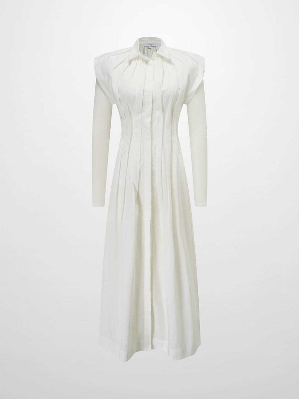 Pleat Front Button Down Dress-White