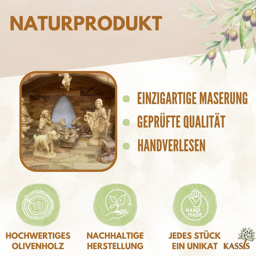 Handcrafted Olive Wood Nativity Set with Detailed Figures