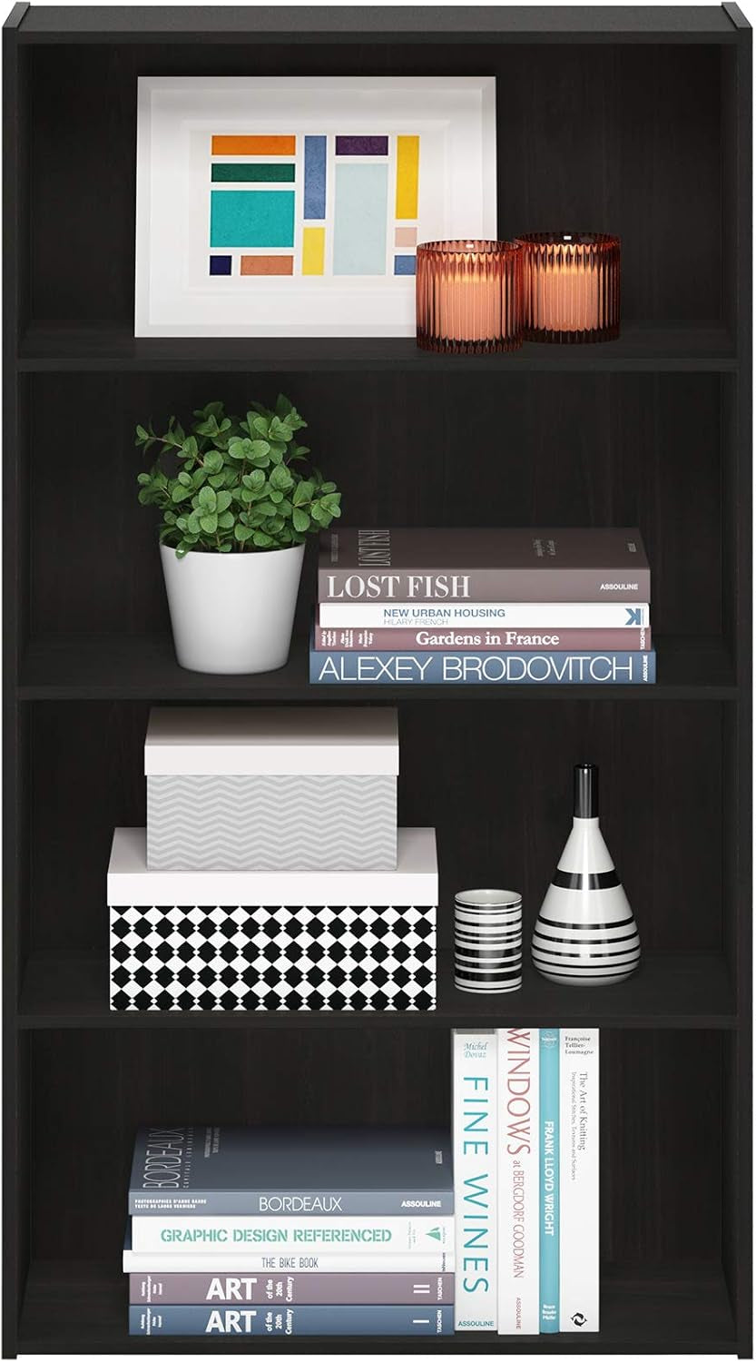 Espresso Four Tier Bookcase Bookshelf Storage Shelves