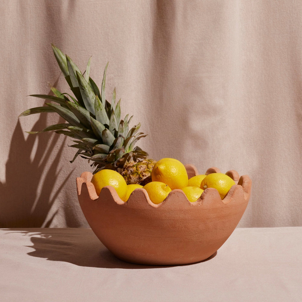 Ena Terracotta Bowl | Wavy Lines | 13" x 6" | Handcrafted | Sabana Grande Honduras | Meso Goods | Powered by People