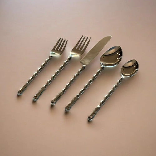 Ava Silver Flatware Set of 20 | Handcrafted Stainless Steel | Service for 4 | Powered by People