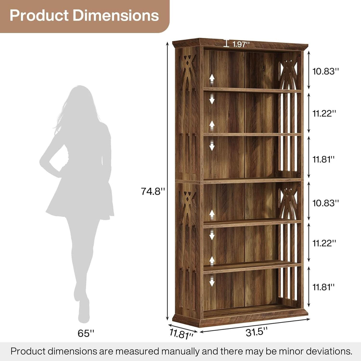 75-Inch Hardwood Bookshelf Freestanding Home Office