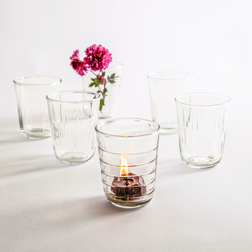 Hudson Short Glasses | Set of 6 | Hand-Carved Groove Patterns | 3 Etchings