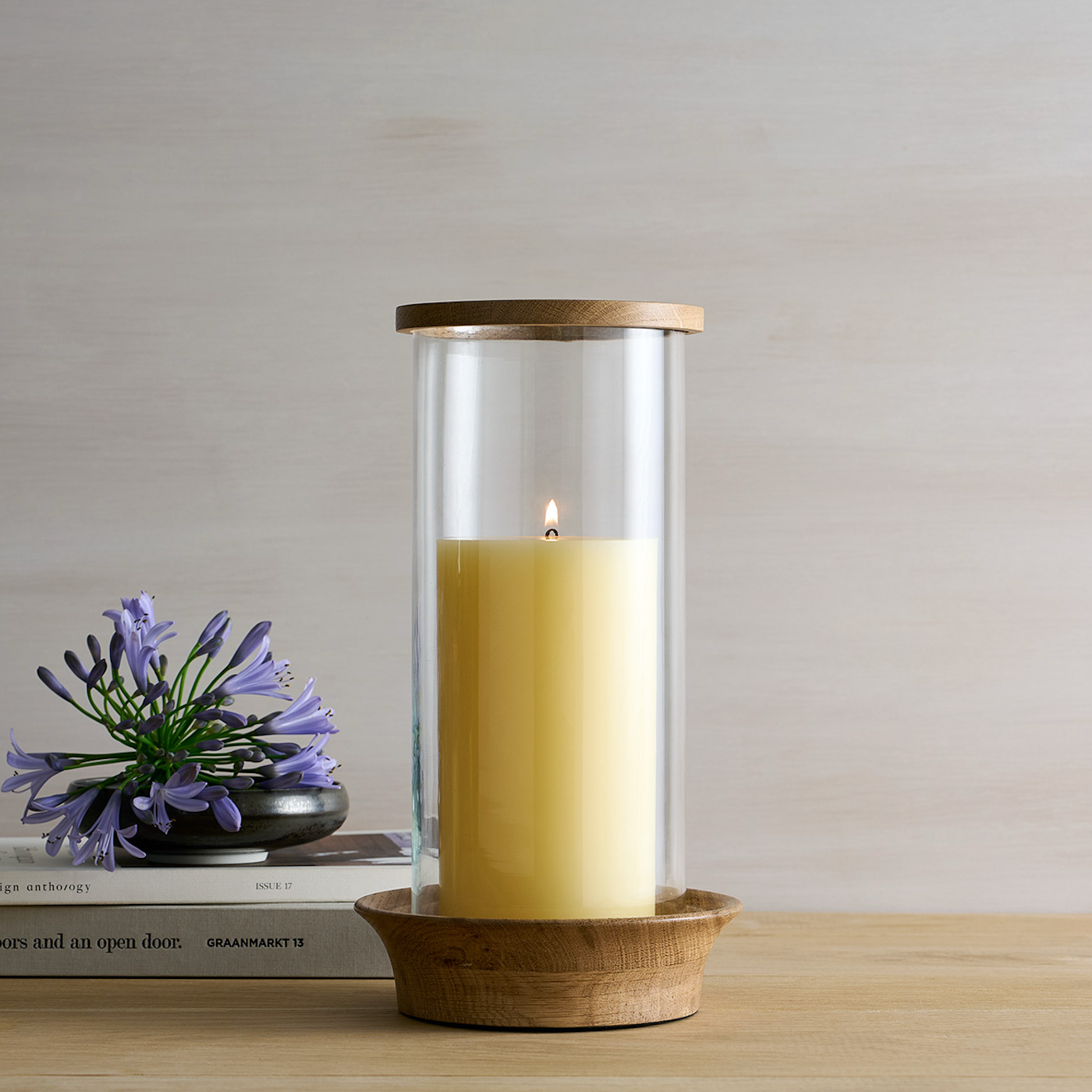 Arbor Hurricane Candleholder | Glass & Natural Oak | 3 Sizes | Handcrafted | Powered by People