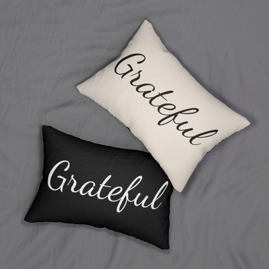 Decorative Lumbar Throw Pillow - Grateful - Beige/black