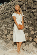 ARYA Safari Linen Midi Dress In Off White