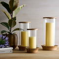 Arbor Hurricane Candleholder | Glass & Natural Oak | 3 Sizes | Handcrafted | Powered by People