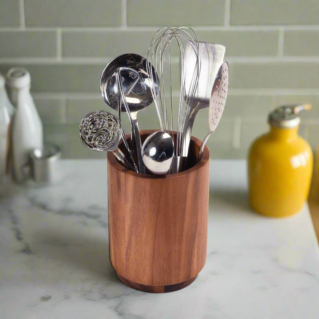 Aalborg, Denmark Acacia Wood Rotating Lazy Susan Utensil Holder | 2 Sizes | Kalmar Home